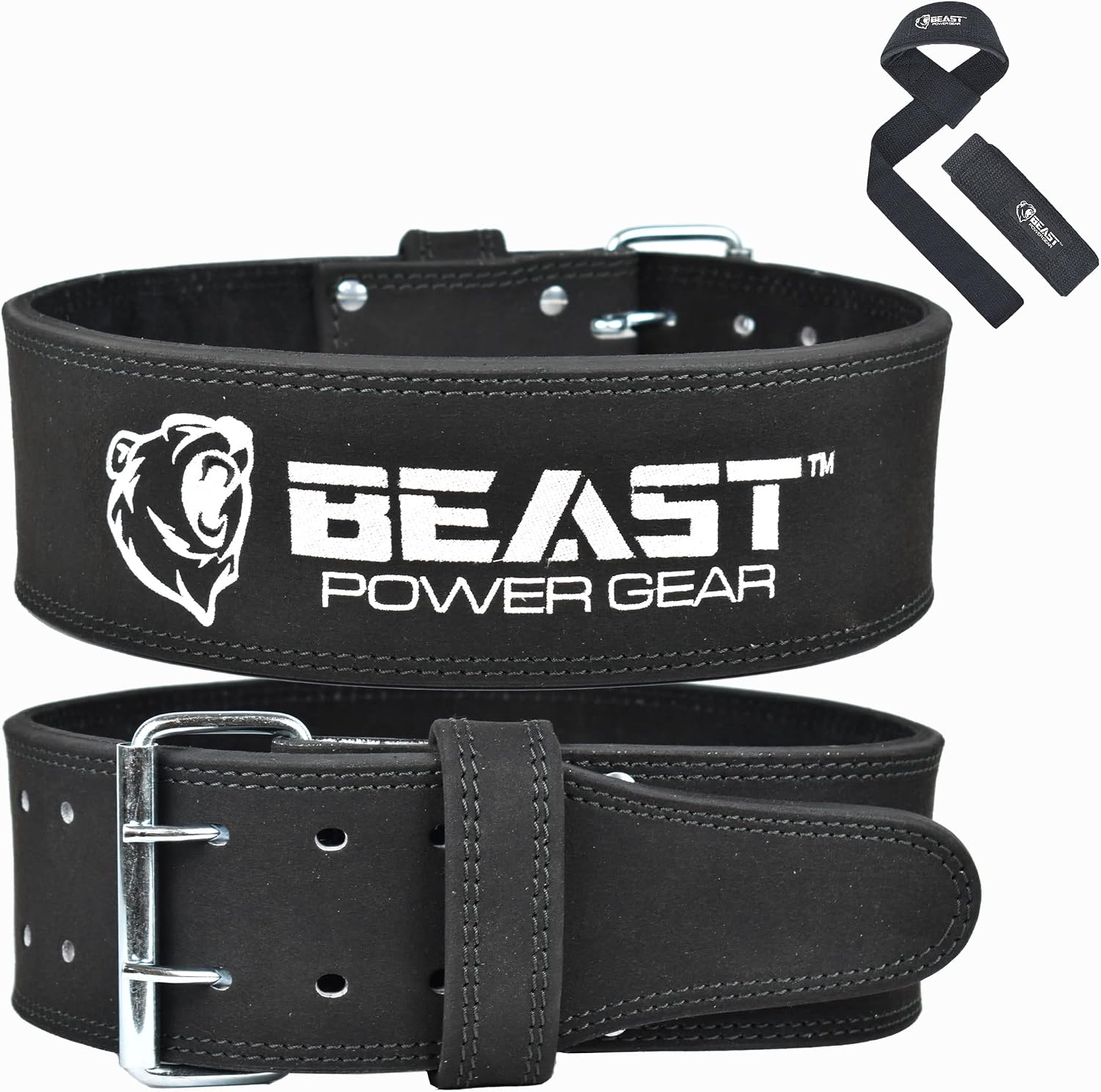 Beast Power Gear Weight Lifting Belt for Women & Men - Leather Power Belt with Back and Core Support for Weightlifting, Powerlifting, Strength Training, Squat and Deadlift Free Strap