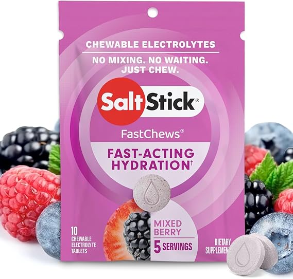 SaltStick Fastchews, Electrolyte Replacement Tablets for Rehydration, Exercise Recovery, Youth & Adult Athletes, Hiking & Sports Recovery, 1 x Packet of 10 Tablets (Mixed Berry)