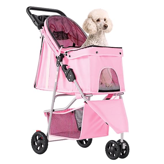 NEWBULIG Foldable 3 Wheel Pet Stroller for Dogs and Cats, Grey