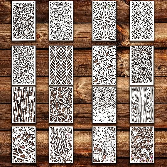 16Pcs Texure Stencils for Crafts Reusable 11x7in Stencils for Painting Wood Grains Flower Templates Mixed Media for Painting for Art for Scrapbooking, Journaling, and DIY Crafts (Pattern 3)