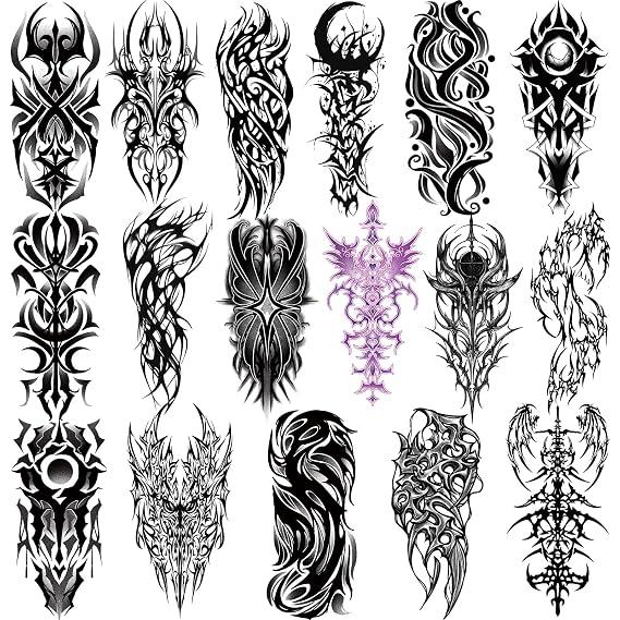 77 Sheets Temporary Tattoo, 17 Sheet Half Arm Cyber Sigil Fake Arm Leg Chest Tattoos for Adults Men Women, 60 Sheet Small Tattoos Stickers for Boys Girls Kids Body Art Design