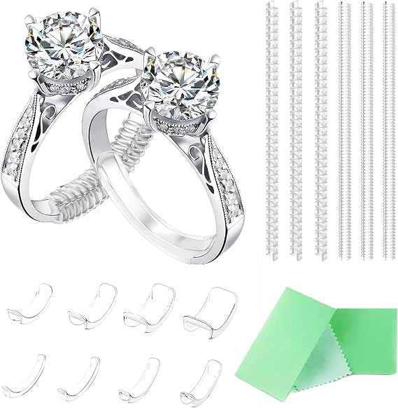 Ring Sizers for Loose Rings - 8 Clip-on Ring Size Adjusters & 6 Clear Coils