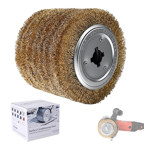 4.7" x 4" Copper Plated Steel Wire Surface Conditioning Tool Drum | Wire Drawing Wheel for Burnishing Polishing Machines, Fast Heat Dissipation Abrasive Drum for Stain, Rust Removal