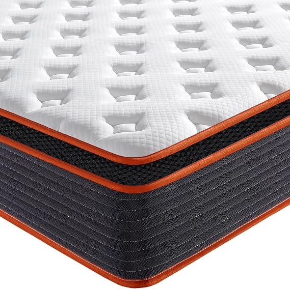 SEZMOONSI Double Mattress 4FT6, 10.6 Inch Deep Gel Memory Foam Medium Firm Mattress with Breathable Soft Fabric, Motion Isolated Individually Pocket Sprung Double Mattresses, 100 Night Home Trial
