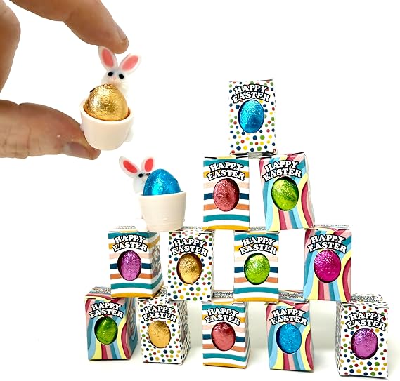 World's Smallest Easter Egg - Pack of 14 Tiny Miniature Solid Chocolate Easter Eggs with flat packed boxes to assemble at home and Easter Bunny - Fun Novelty Gift For Children, Friends, Relatives (14)