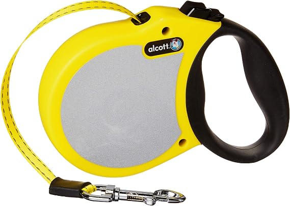 alcott Visibility Retractable Reflective Belt Leash, 16' Long, Small for Dogs Up to 45 lbs., Neon Yellow with Reflective Accents