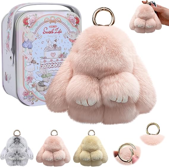 Bunny Keychain, Bunny Keychain with Tin,Bunny Handmade Soft Bunny Keychain for Christmas Gifts, Bags and Keys