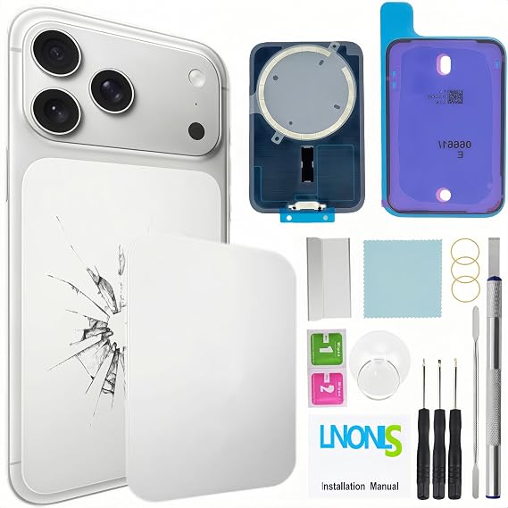 17 Pro Max バックガラス iPhone 17 Pro Max用 リアバックカバーガラス Magesafe防水プロフェッショナル修理ツールキットシルバー