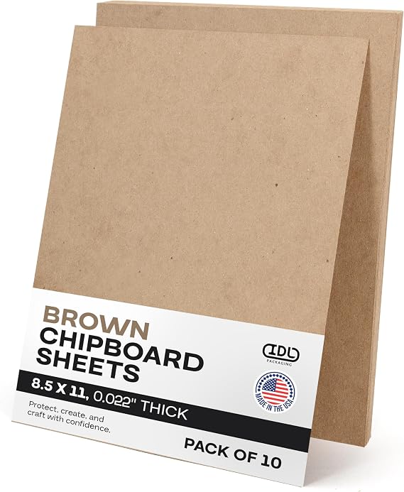 Chipboard Sheets 8.5" x 11", Pack of 10 - USA-Made Cardboard Sheets