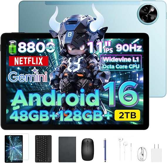 2026 New Android 16 Tablet, 11 Inch P11 Android Tablet, Supports 48GB + 128GB + 2TB Expansion, 90Hz High Refresh Rate Display, T7250 8 Core Processors, 8800 mAh/18W, Widevine L1, 13MP/5MP Camera