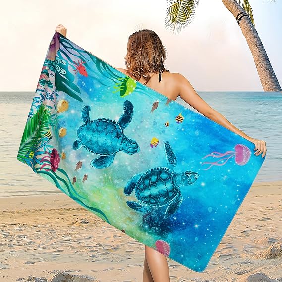 ASPMIZ Microfiber Sea Turtle Beach Towel, Soft Ocean Life Bath Towels Oversized, Quick Dry Sand Free Beach Towels for Bathroom, Pool, Outdoor Camping and Sports, 31.5 x 59.1 Inches