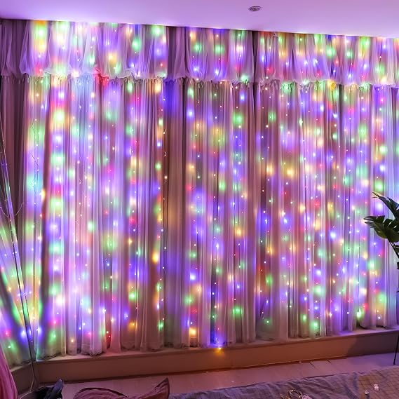 HXWEIYE 300LED Fairy Curtain Lights, 9.8x9.8Ft USB, Remote, 8 Modes & Timer