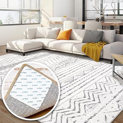 Nakagishi 5x7 Large Soft Machine Washable Boho Living Room Rugs with 12 Pcs Rug Tape Set