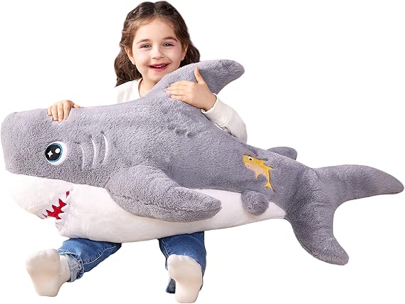 IKASA 39" Giant Shark Stuffed Animal, Super Soft, Zipper-Free Plush