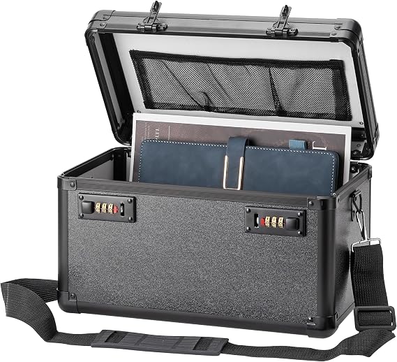 LOCKCURX Lockable Storage Box - Medicine Box Organizer with Combination Code, Lock Boxes for Personal Items, Childproof Phone Lockbox for Home/Office/School Storage Lockers, 15.1x9.4x8.7 Inch, Black