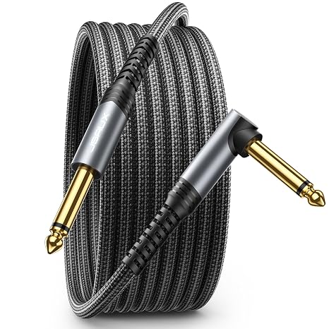 JSAUX Professional Guitar Cable 3M, Braided Guitar Lead Instrument Cables 1/4 Inch Jack Cord for Electric Guitar Bass, Amp, Speaker, Keyboard, Mandolin, Pro Audio-Gray