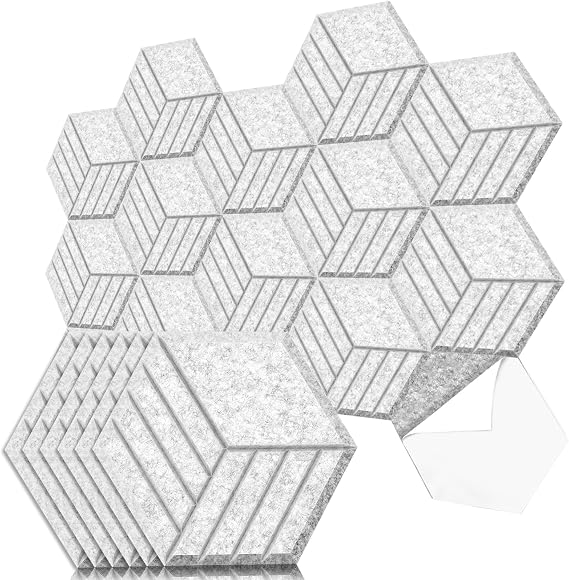 Art3dwallpanels Self Adhesive Acoustic Panels, 20 Pack, 14" X 12" X 0.4" | Soundproof Wall Panels, High Density Sound Absorbing, Hexagon Beveled Edge, Sound Dampening, Studio Treatment Tiles