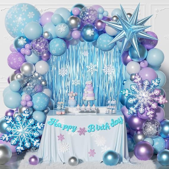 212pcs Frozen Balloon Arch Garland Kit with Blue Purple White Decorations