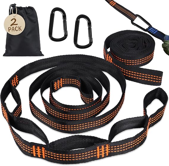 2 Piece Hammock Attachment Set 2 m x 2.5 cm Suspension Straps with 2 Hook Carabiners + 1 Storage Bag 300 kg Load Capacity for Hammock Swing Hanging Chair - Camping Outdoor Travel