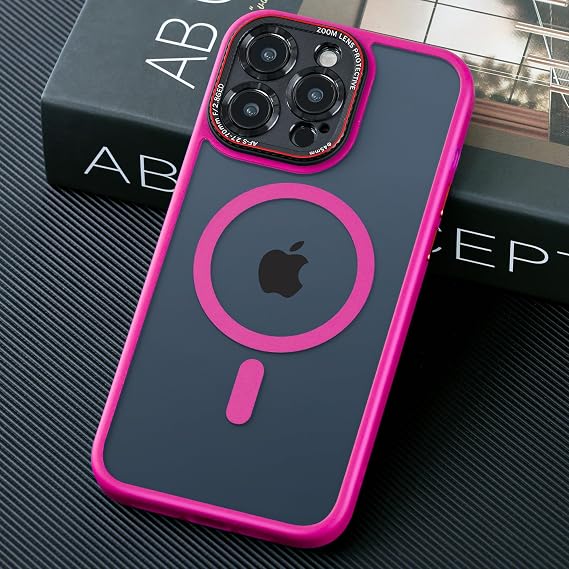 JUESHITUO for iPhone 14 Pro Max Case with Integrated Camera Lens Protection, [Tailored for MagSafe] [Mil-Grade Shockproof Defense] Translucent Protective Phone Case for iPhone 14 Pro Max, Barbie Pink
