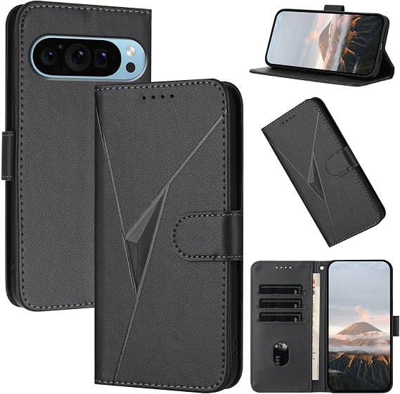 Compatible Google Pixel 9 Case Folio Google Pixel 9 Pro Case Folio 3D Triangle Pattern Google Pixel 9 Case Notebook Type Comfortable Stand Function Card Storage Wallet Type Pixel9 Pro Case