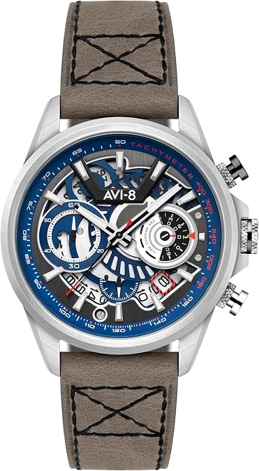 AVI-8 Men's 44mm Hawker Harrier Matador Chronograph Watch with Leather Strap AV-4125