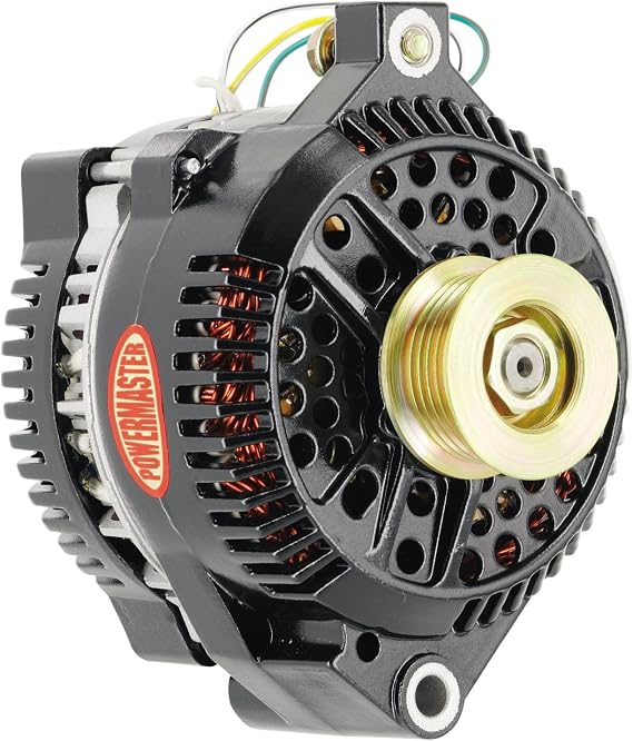Powermaster - Alt Ford 3G Black 200A 6 grv & 1V Pulley Large Frame Str MTG Threaded MTG Ear w/Reg Adapter Harness