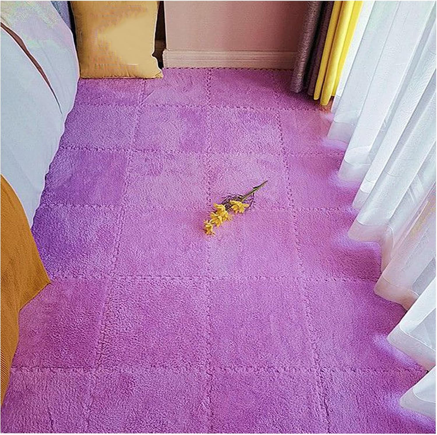 1020304050 Pieces Plush Foam Interlocking Floor Mats,Square Puzzle Carpet,EVA Foam Mats with Edges Plush Foam Floor Tiles for Living Room BedroomSize:50 Pieces,Color:Purple