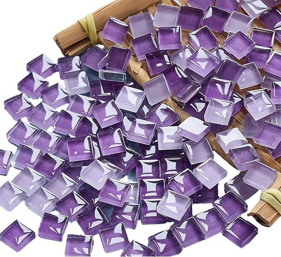 Mosaic Tiles 225 Pieces / 200 g Pack of Crystal Glass Mosaic Mosaic Tile Supplies for Home Decoration, DIY Crafts, Plates, Picture Frames, Flowerpots 1x1 cm Square Tiles (Purple Color)