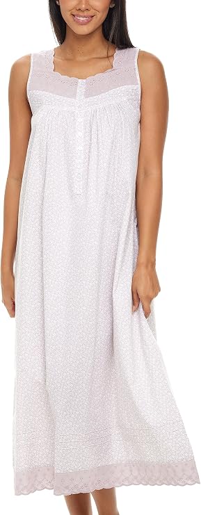Alexander Del Rossa Cotton Nightgowns for Women, Long Sleeveless Nightgowns for Women Soft Cotton