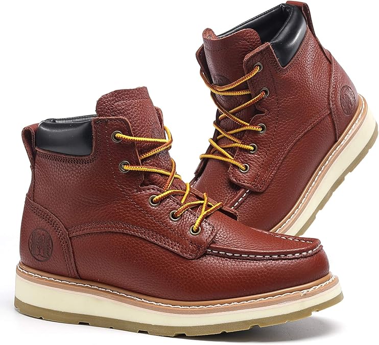 6" Work Boots for Men Composite Soft Toe Waterproof Slip Resistant Anti-Puncture Moc Toe Construction Safety Working Boots