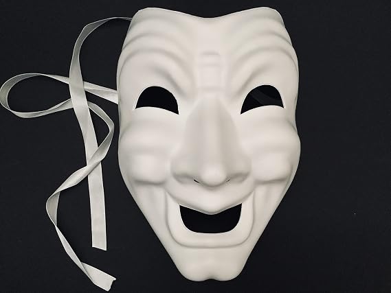 MASQ Blank DIY Masquerade Comedy Tragedy Mask Unisex Adult Performance Play Halloween Wear or Deco