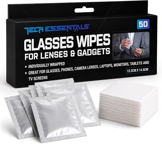 SOL 50pk Glasses Wipes - Individually Wrapped Lens Wipes for Glasses - Spectacle Wipes - 1pk x 50pcs