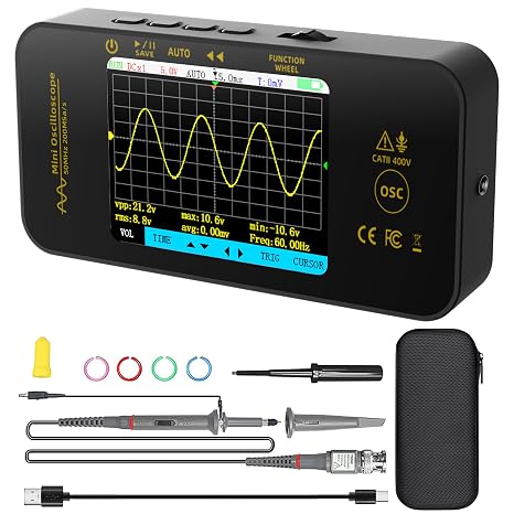 BSIDE OT5 Handheld Oscilloscope 50MHz Bandwidth 3.2'' TFT Display Portable Digital Oscilloscope Automotive Oscilloscope 200MSa/s Sampling Rate Trigger Function Auto/Nomal/Single