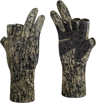 Palmyth Mens Hunting Gloves Lightweight Fingerless Camo Glove Outdoor Mossy Veil
