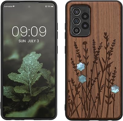 kwmobile Wood Case Compatible with Samsung Galaxy A52  A52 5G  A52s 5G Case - Cover - Wild Flowers Pearl Dark Brown