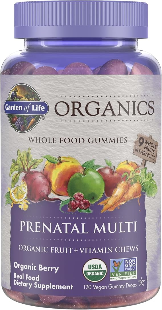 Garden of Life Organics Prenatal Gummies Multivitamin with Vitamin D3, B6, B12, C & Folate for Healthy Fetal Development Organic, Non-GMO, Gluten-Free, Vegan, Berry Flavor, 30 Day Supply | Prenatal Vitamins with Energy Metabolism Support & Healthy Fetal Development Support, USDA Organic, Vegan, Berry Flavor