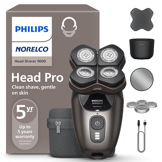 Philips Norelco Head Shaver Pro 9000 Electric Shaver, Clean & Gentle Shave