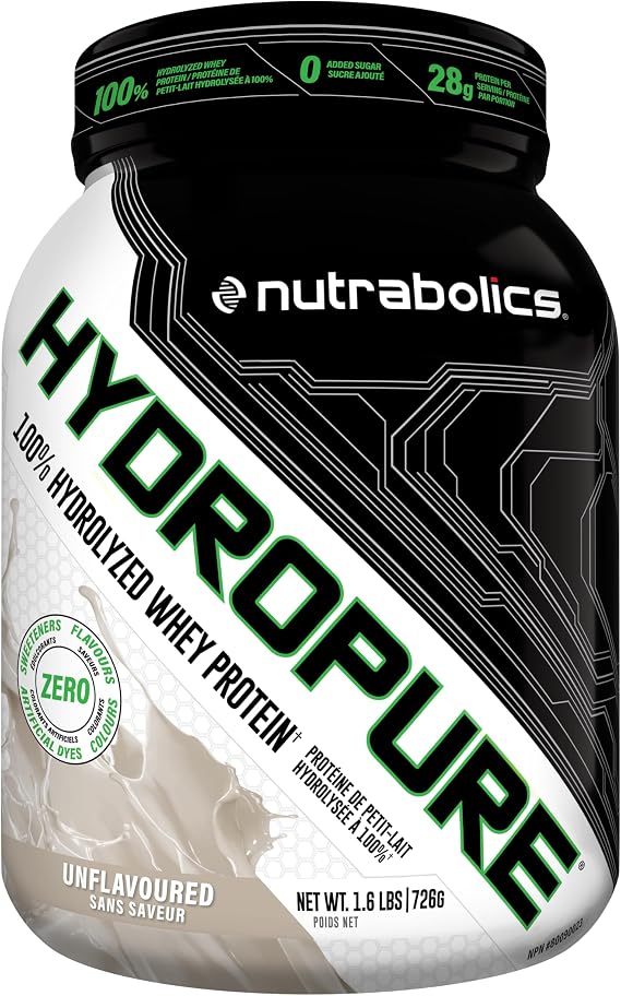Nutrabolics Hydropure Whey Protein Powder | 100% Hydrolyzed Whey Protein | 28g Protein, Fast Absorbing Protein, Low Fat, Low Carbs | 1.6LB (Unflavored)