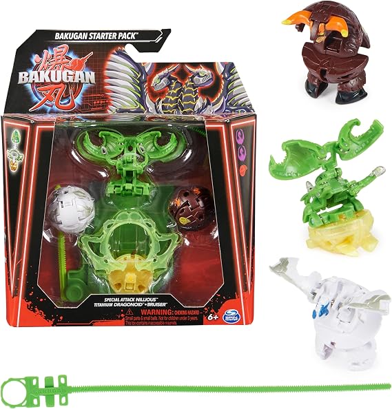 BAKUGAN Starter 3 Pack Special Attack Nillious Titanium Dragonoid Bruiser Custom Action Figure Collectible Cards Kids Toys for Boys and Girls