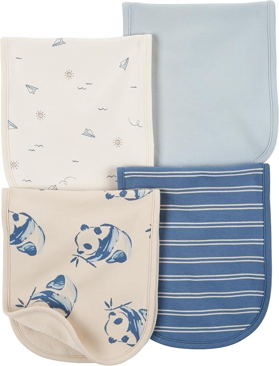 Carter's Baby Boys 4 Pack Cotton Burp Cloths (Blue/Ivory)