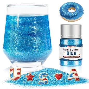 Edible Blue Glitter for Drinks, Food Grade 10g,Spring Blue Sprinkles Cake Decorating Supplies,Edible Luster Dust for Cocktail Beverages,Food Spray,Food Coloring Shimmer Powder for Baking,Cake Cupcakes Cookies Drinks Candy Strawberries 4th of July Patriotic Birthday Patriotic Party Decorations