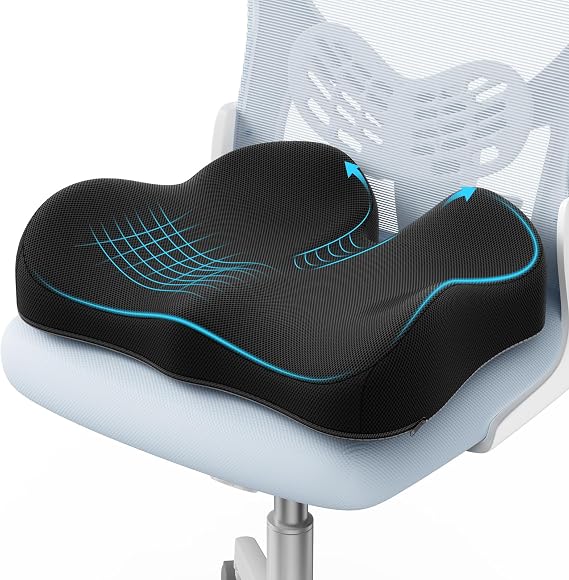 A-Pce Seat Cushion-Large Memory Foam Cushion for Office Chair-Sciatica & Lower Back & Coccyx Pain Relief-Coccyx Cushion for Car&Long Sitting at Work,Deep Black
