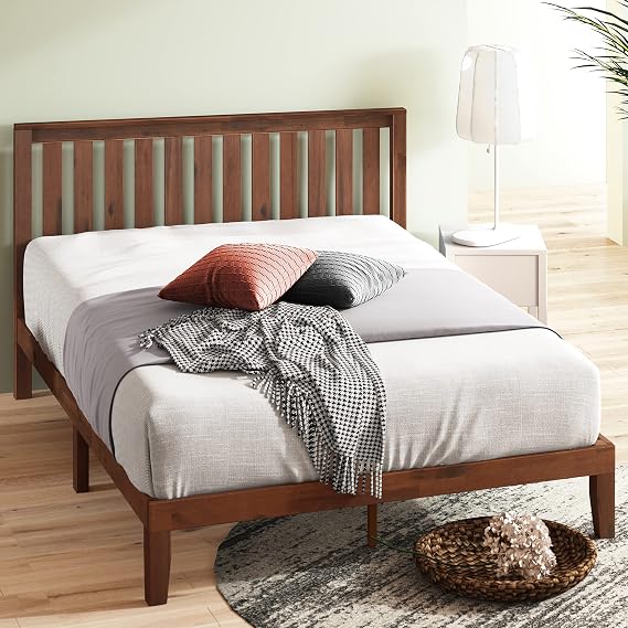 Zinus Vivek Wood Platform Bed Frame with Headboard, Easy Assembly, Queen | Slatted Headboard, Wood Slat Support, No Box Spring Needed, Contemporary Design, Easy Assembly
