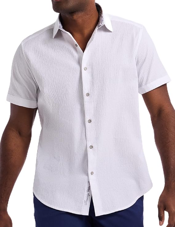 Robert Graham Men's Piers Short-Sleeve Woven Button Down Shirt, Premium Cotton Knit Top, Classic-Fit & Richly Detailed
