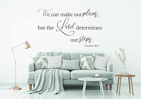 Quote Proverbs 16:9 Wall Stickers I Living Room Wall Decor I Positive Affirmations Wall Decor I Bedroom Decor I Religious Decorations I Home Decor I Multiple Size Options (Wide 20"x 12" Height)