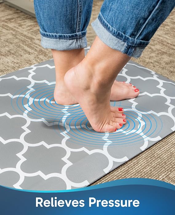 Ophanie Anti Fatigue Cushioned Mat, 9/10 inch Thick, Kitchen mats for Floor, Kitchen Rugs, Waterproof,Comfort Ergonomic Standing Mat for Office, Home, Sink, 20*48+20*32 Gray Lantern Non-Slip Bottom