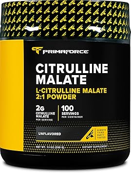 PrimaForce L-Citrulline Malate Powder, Unflavored Pre Workout Supplement, 200 Grams - Boosts Energy, Aids Recovery, Enhances Strength Performance Vegan, Non-GMO