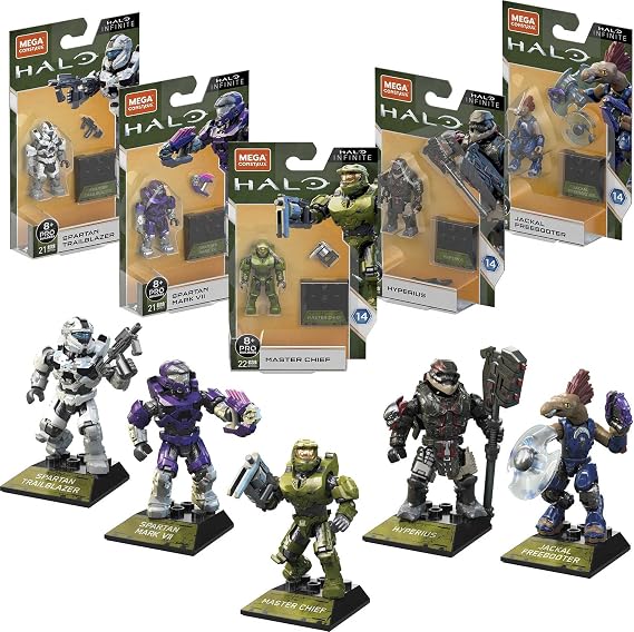 Mega Halo Heroes XIV Bundle: 5 Action Figures - Spartan Trailblazer, MK VII, Master Chief, Hyperius, Jackal Freebooter