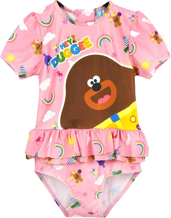 Hey Duggee Swimsuit Girls Cbeebies Pink Frill Sunsafe Swimming Costume Kids 18-24 Months